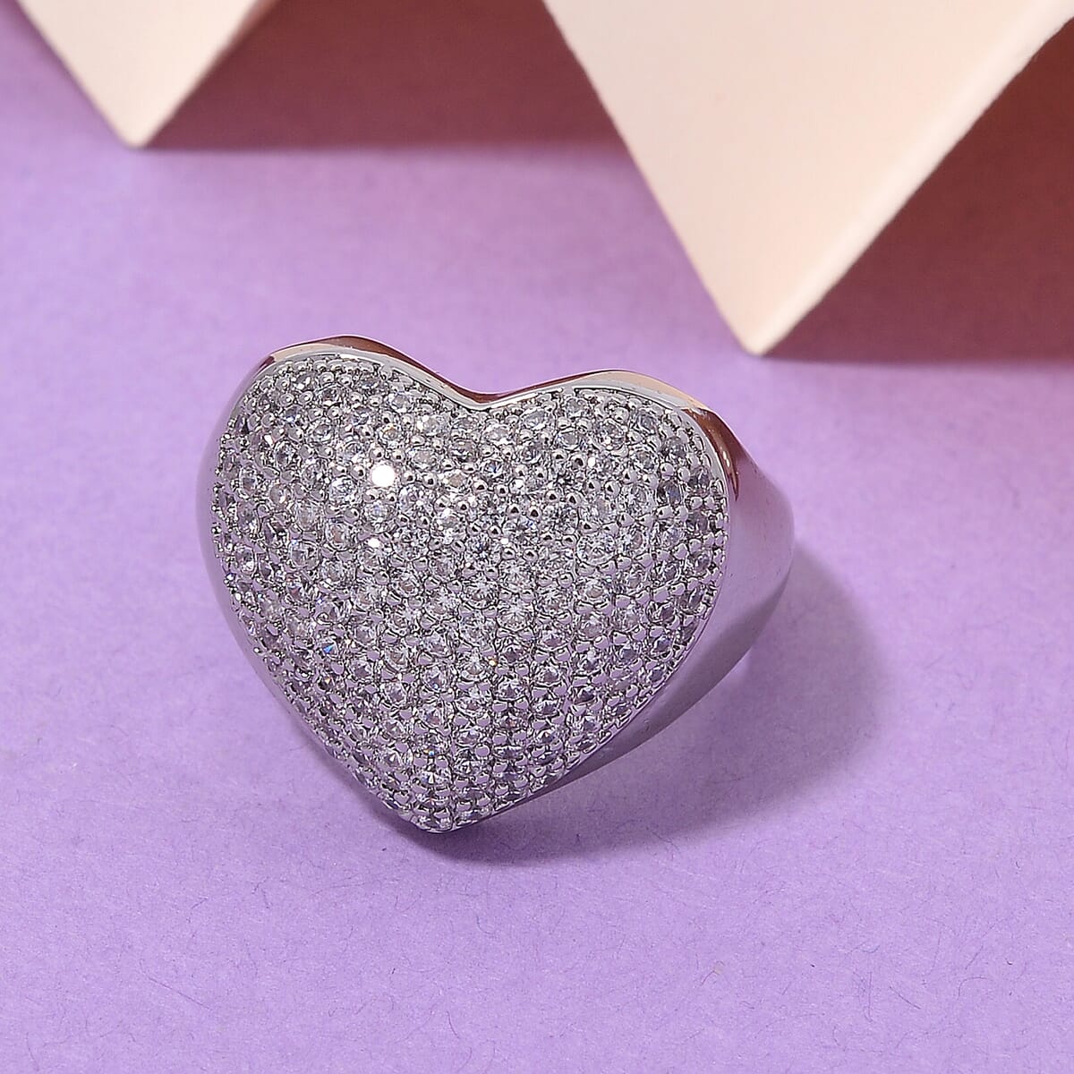 Simulated Diamond Heart Ring in Silvertone (Size 10.0) 3.00 ctw image number 1