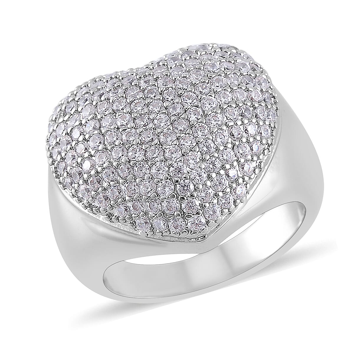 Simulated Diamond Heart Ring in Silvertone (Size 9.0) image number 0