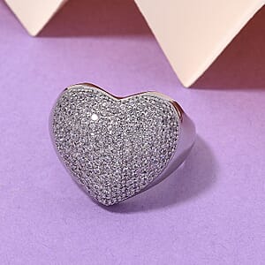 Simulated Diamond Heart Ring in Silvertone (Size 9.0)
