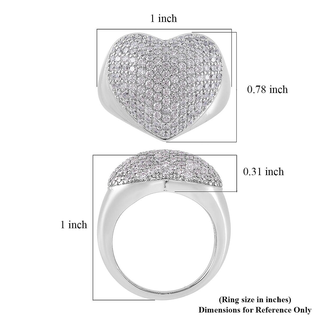 Simulated Diamond Heart Ring in Silvertone (Size 9.0) image number 5