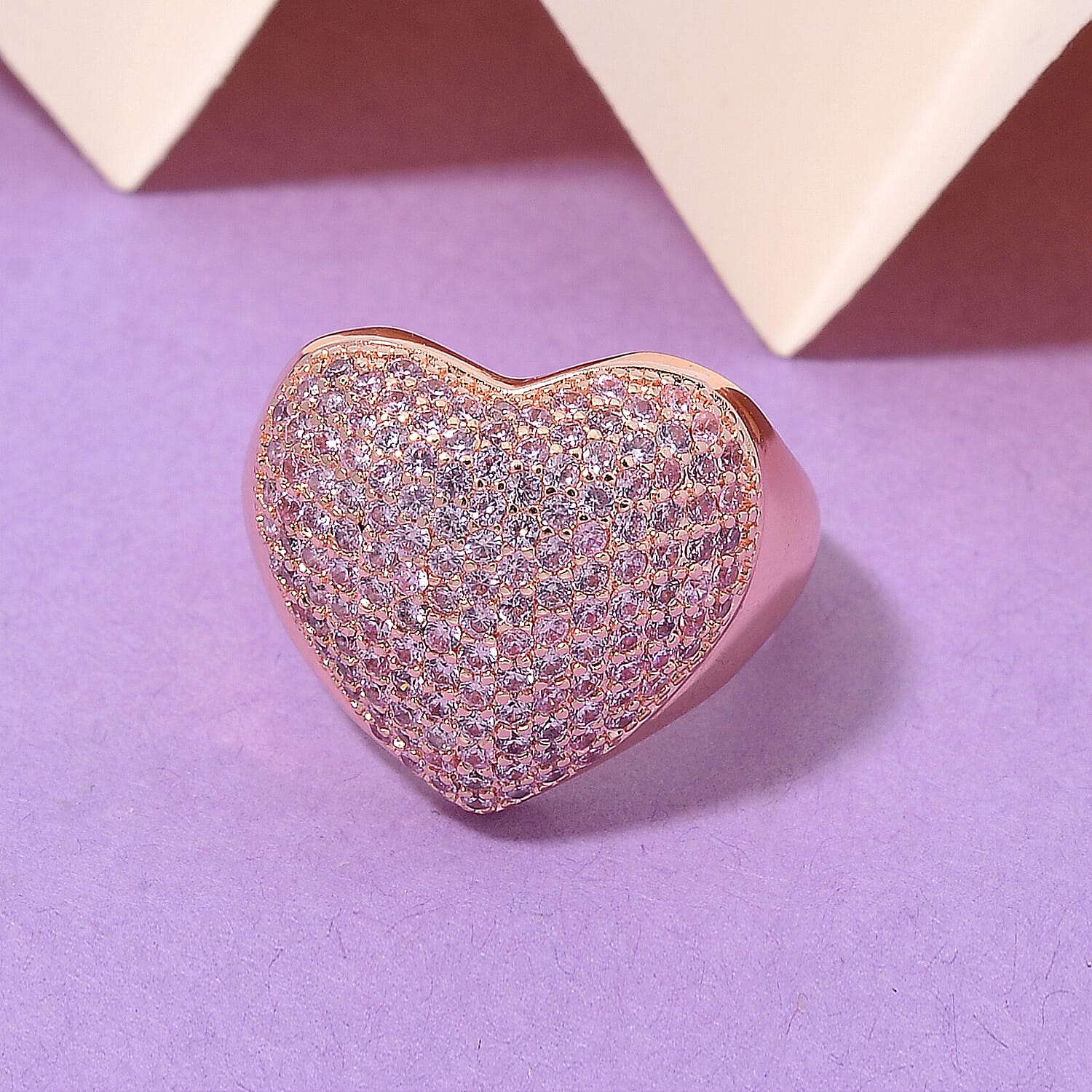 Simulated Pink Diamond Heart Ring in Rosetone (Size 10.0)