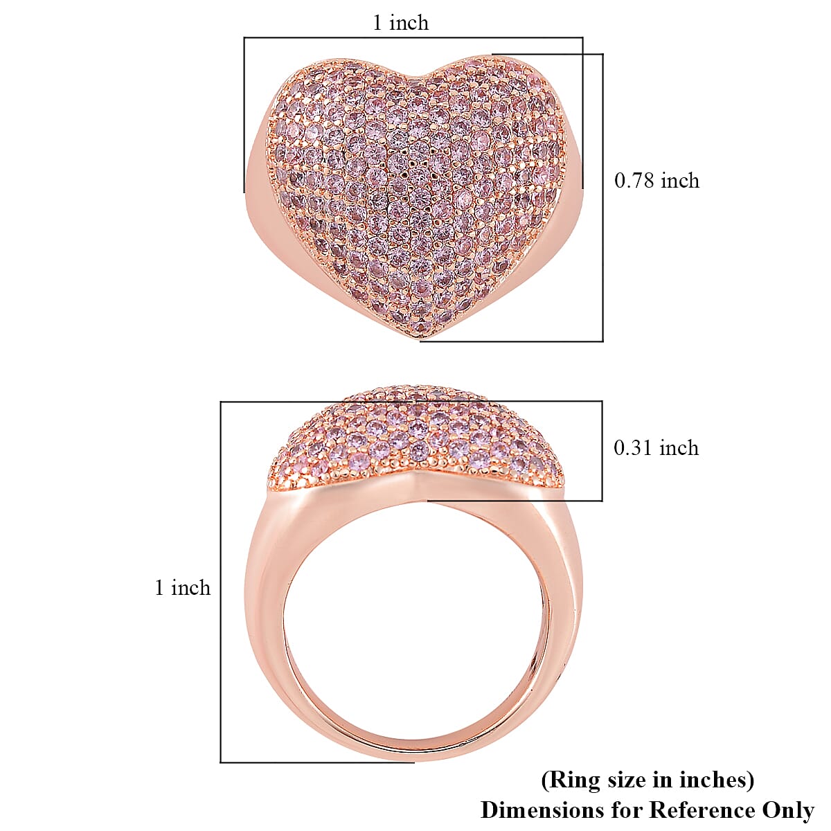 Simulated Pink Diamond Heart Ring in Rosetone (Size 10.0)
