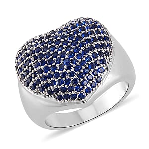 Simulated Blue Diamond Heart Ring in Silvertone (Size 10.0)