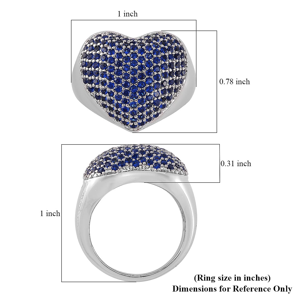 Simulated Blue Diamond Heart Ring in Silvertone (Size 10.0) image number 5