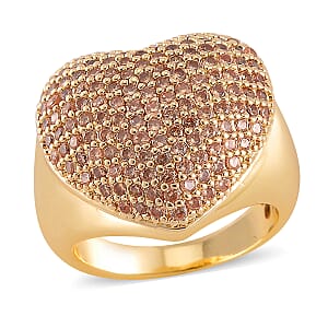 Simulated Champagne Color Diamond Heart Ring in Goldtone (Size 10.0)