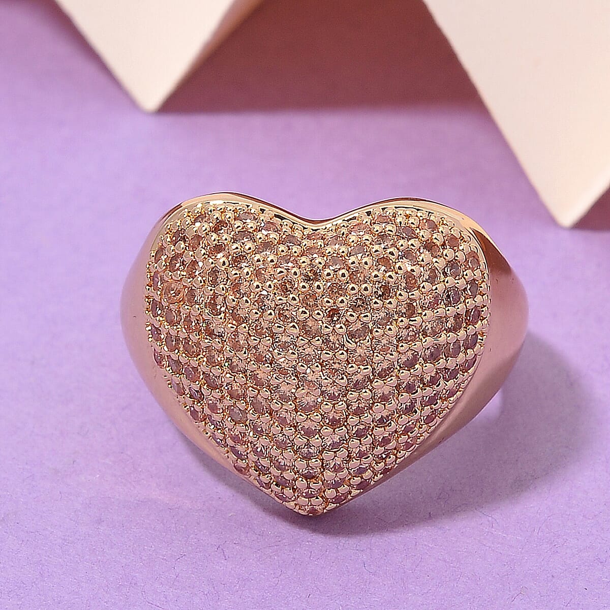 Simulated Champagne Color Diamond Heart Ring in Goldtone (Size 10.0) image number 1