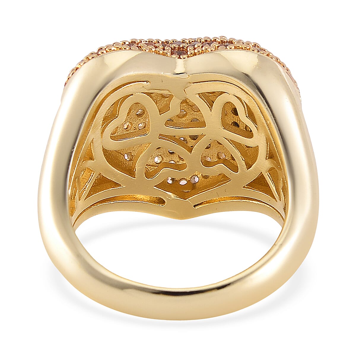 Simulated Champagne Color Diamond Heart Ring in Goldtone (Size 10.0) image number 4