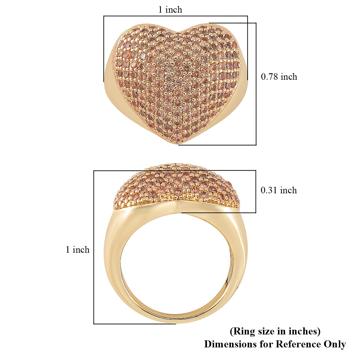 Simulated Champagne Color Diamond Heart Ring in Goldtone (Size 10.0) image number 5