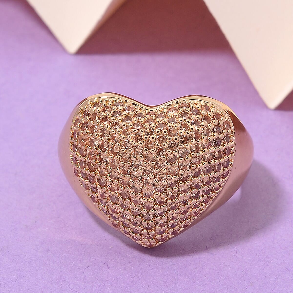 Simulated Champagne Color Diamond 3.00 ctw Heart Ring in Goldtone (Size 6.0) image number 1