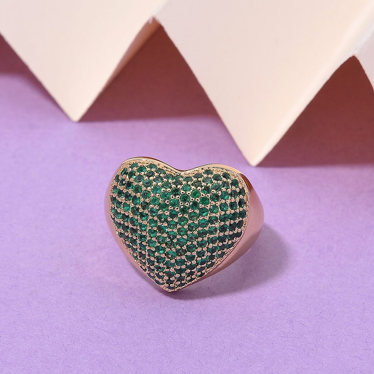 Simulated Green Diamond Heart Ring in Goldtone (Size 10.0) image number 1