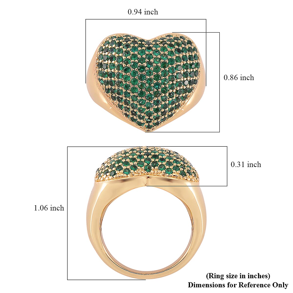 Simulated Green Diamond Heart Ring in Goldtone (Size 10.0) image number 5