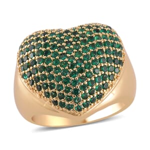 Simulated Green Diamond 3.00 ctw Heart Ring in Goldtone (Size 6.0) 