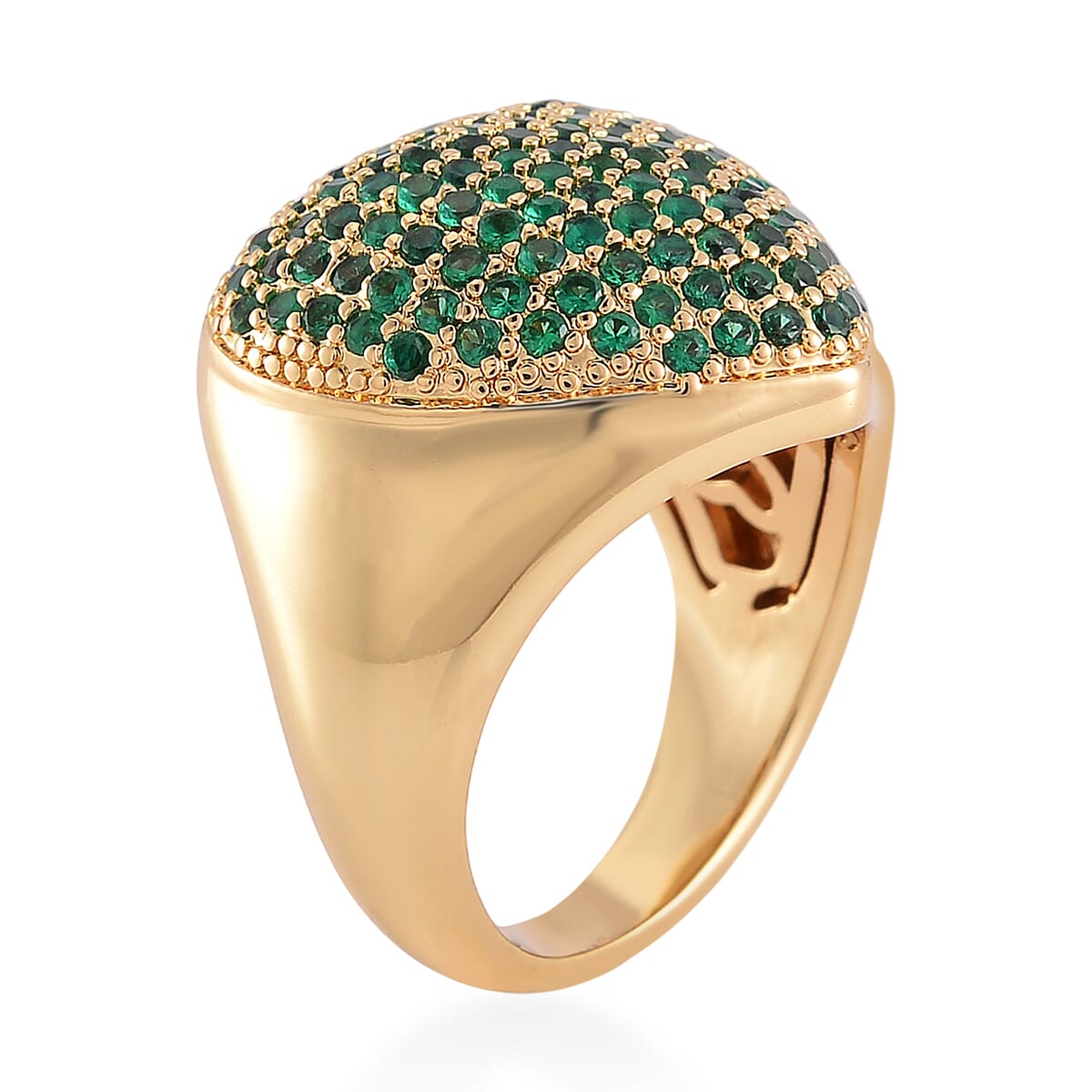 Simulated Green Diamond 3.00 ctw Heart Ring in Goldtone (Size 6.0)  image number 3