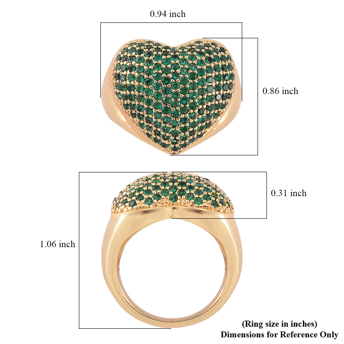 Simulated Green Diamond 3.00 ctw Heart Ring in Goldtone (Size 6.0)  image number 5