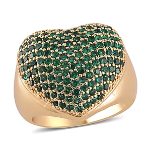 Simulated Green Diamond Heart Ring in Goldtone (Size 9.0)