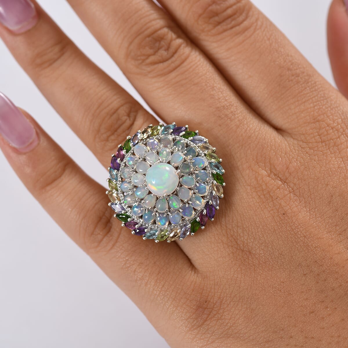 D'Joy Premium Ethiopian Welo Opal and Multi Gemstone 7.10 ctw Iridescent Mirage Ring in 18K Vermeil YG and Rhodium Over Sterling Silver (Size 6.0) image number 2