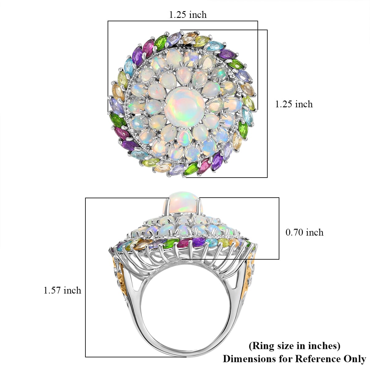 D'Joy Premium Ethiopian Welo Opal and Multi Gemstone 7.10 ctw Iridescent Mirage Ring in 18K Vermeil YG and Rhodium Over Sterling Silver (Size 6.0) image number 5