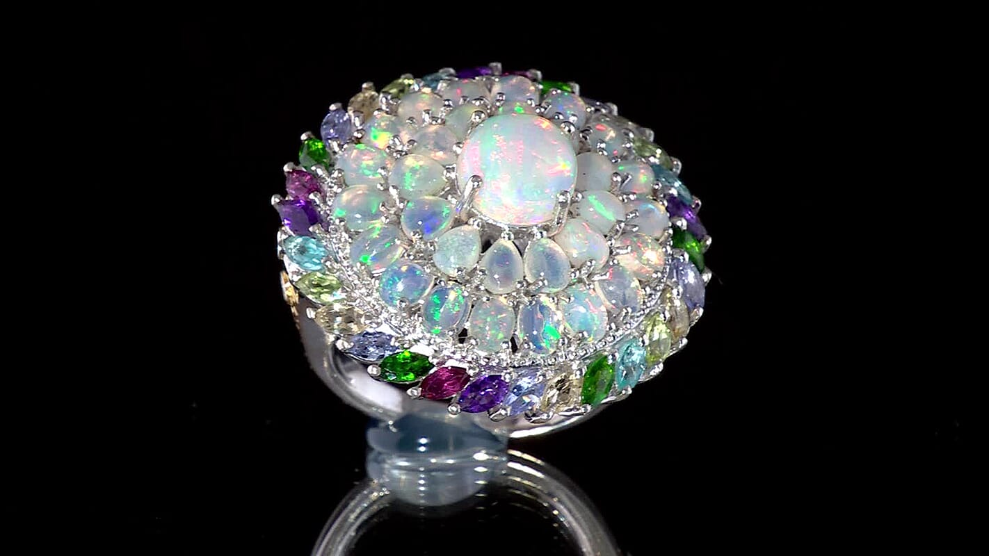 D'Joy Sleeping Beauty Turquoise, Multi Gemstone Ring in 18K Vermeil YG and Rhodium Over Sterling Silver (Size 10.0) 8.40 ctw