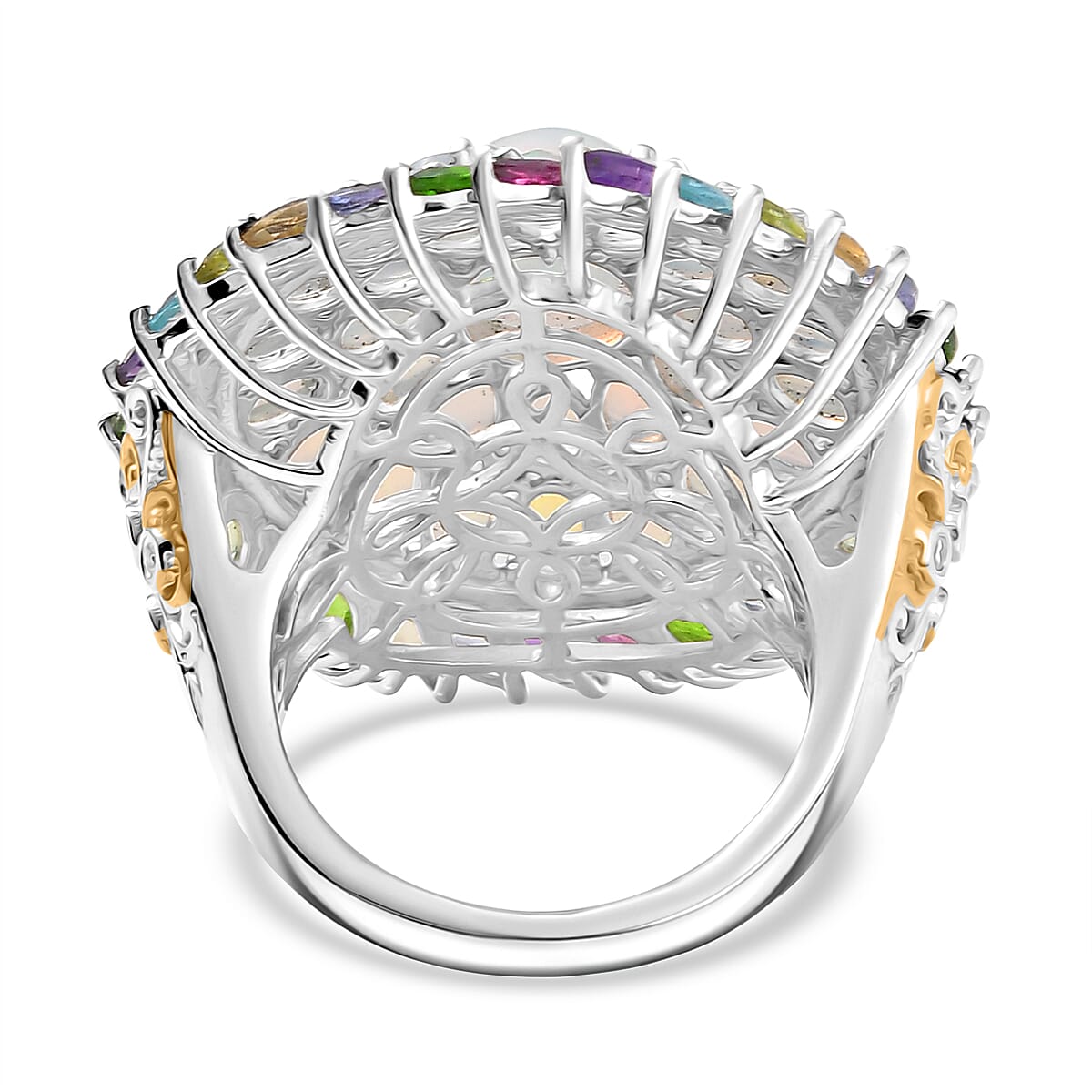 D'Joy Ethiopian Welo Opal, Multi Gemstone Ring in 18K Vermeil Yellow Gold and Rhodium Over Sterling Silver 7.10 ctw (Size 7.0)