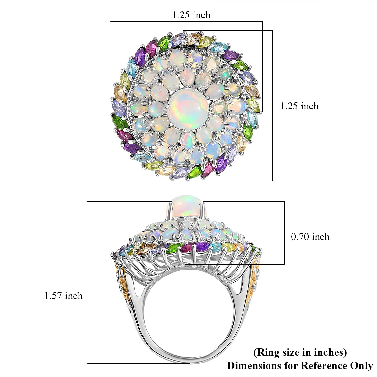 D'Joy Ethiopian Welo Opal, Multi Gemstone Ring in 18K Vermeil Yellow Gold and Rhodium Over Sterling Silver 7.10 ctw (Size 7.0)