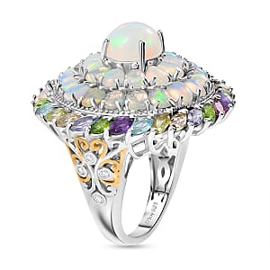 D'Joy Ethiopian Welo Opal, Multi Gemstone Ring in 18K Vermeil YG and Rhodium Over Sterling Silver 7.10 ctw (Size 8.0)