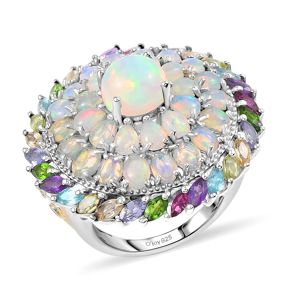 D'Joy Premium Ethiopian Welo Opal and Multi Gemstone 7.10 ctw Iridescent Mirage Ring in 18K Vermeil YG and Rhodium Over Sterling Silver (Size 9.0) image number 0