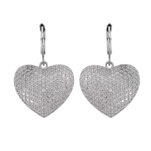 Simulated Diamond 240.00 ctw Heart Lever Back Earrings in Silvertone 