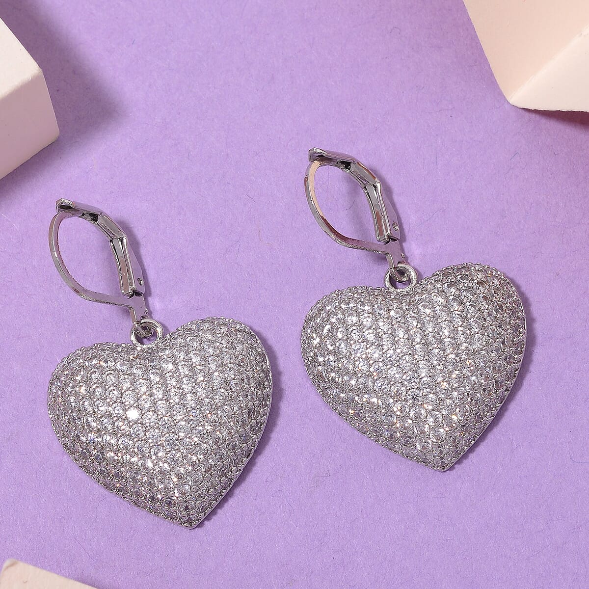 Simulated Diamond 240.00 ctw Heart Lever Back Earrings in Silvertone image number 1