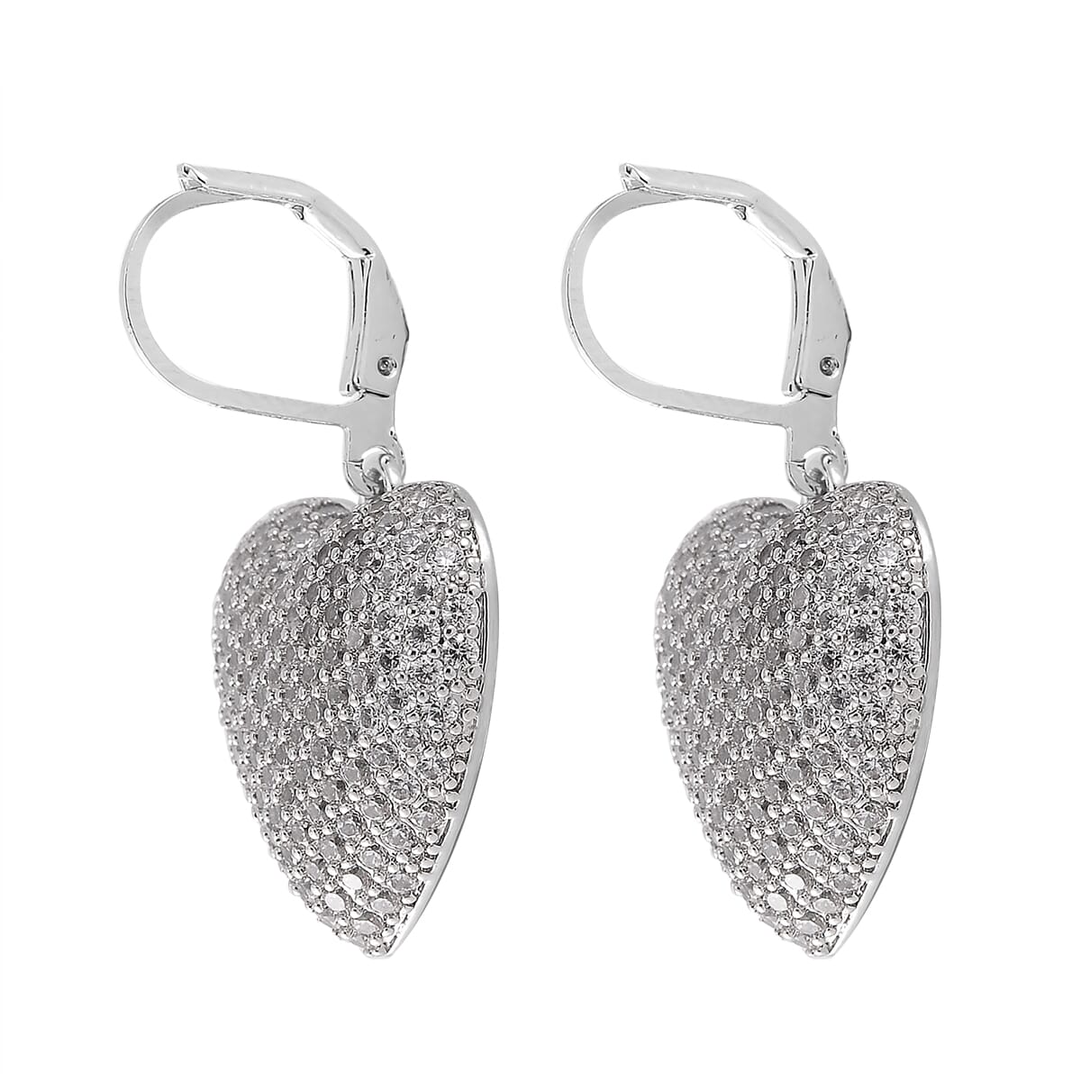 Simulated Diamond 240.00 ctw Heart Lever Back Earrings in Silvertone image number 3