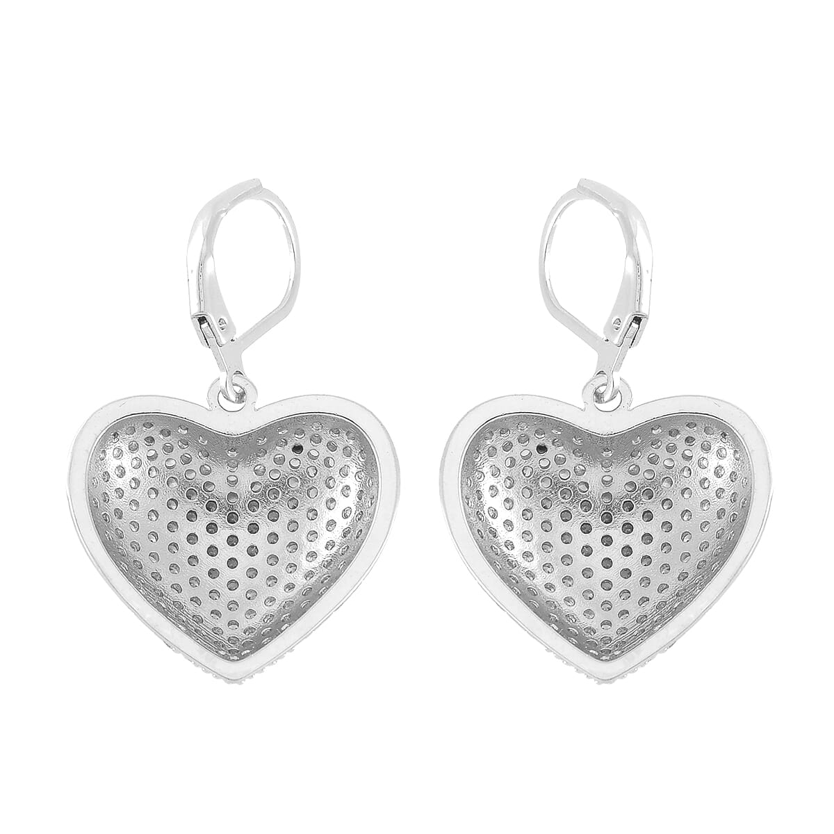 Simulated Diamond 240.00 ctw Heart Lever Back Earrings in Silvertone image number 4