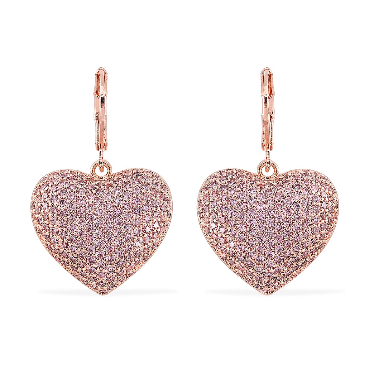 Simulated Pink Diamond 240.00 ctw Heart Lever Back Earrings in Rosetone  image number 0