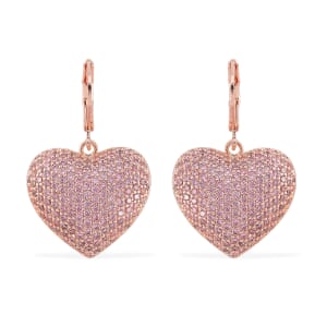 Simulated Pink Diamond 240.00 ctw Heart Lever Back Earrings in Rosetone 