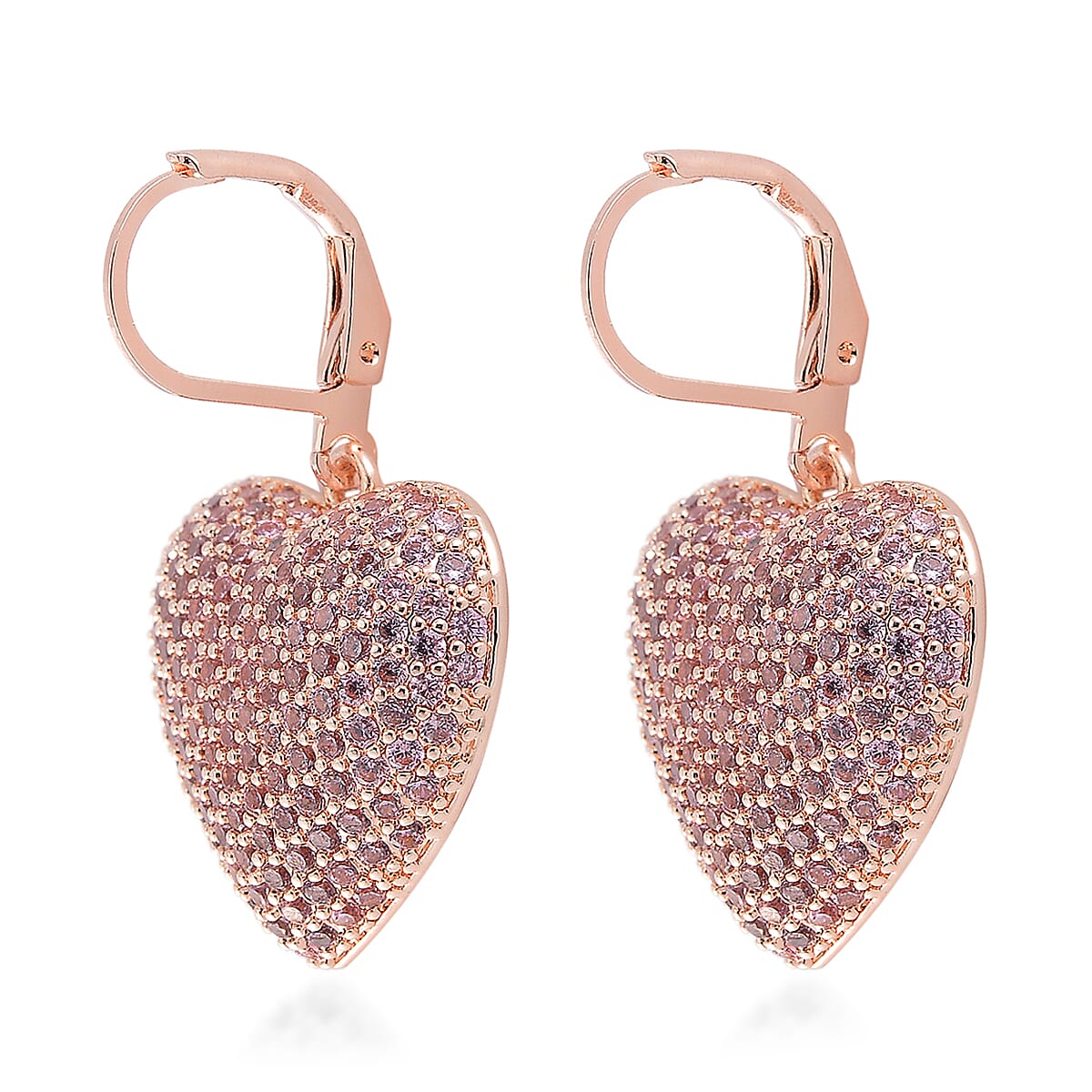 Simulated Pink Diamond 240.00 ctw Heart Lever Back Earrings in Rosetone  image number 3