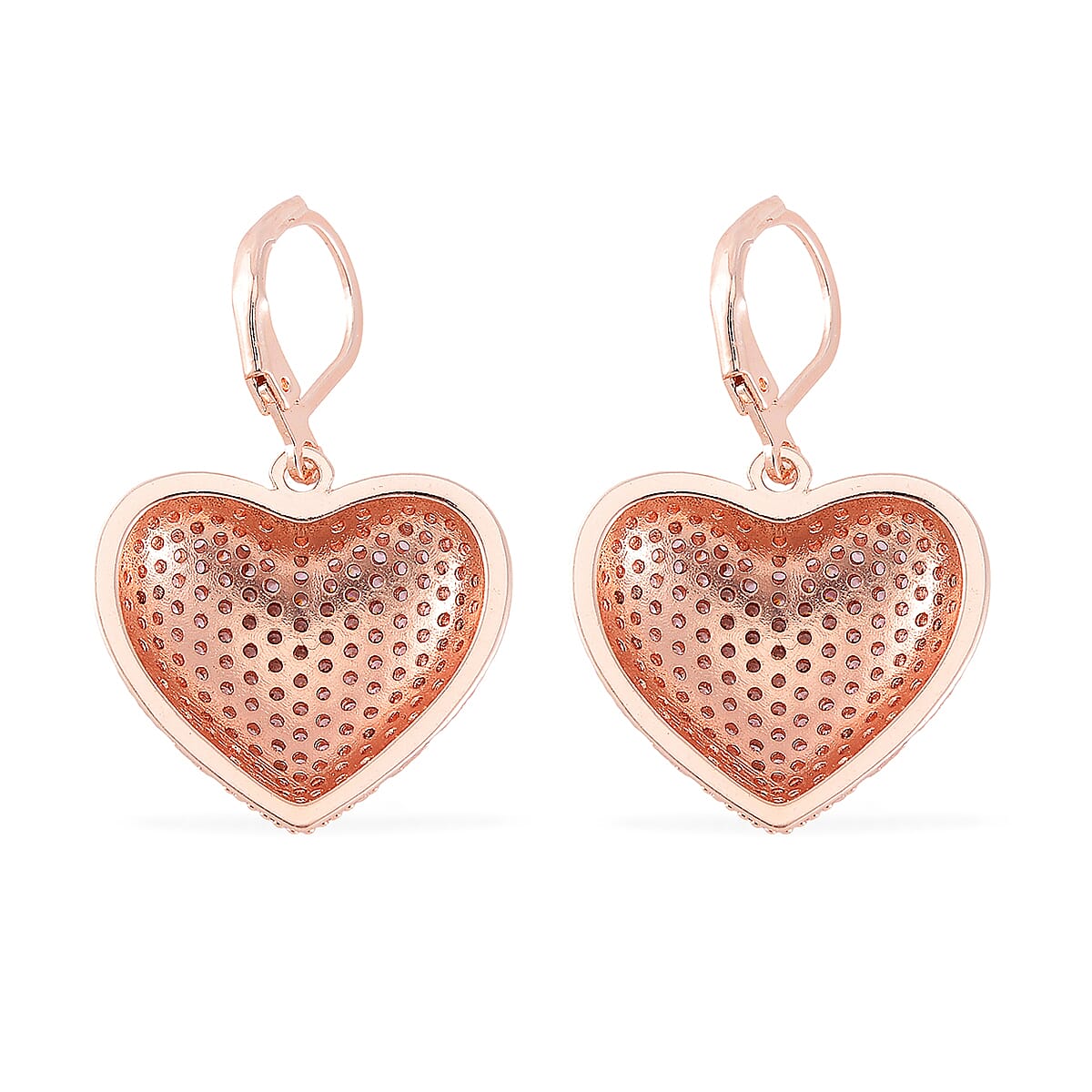 Simulated Pink Diamond 240.00 ctw Heart Lever Back Earrings in Rosetone  image number 4
