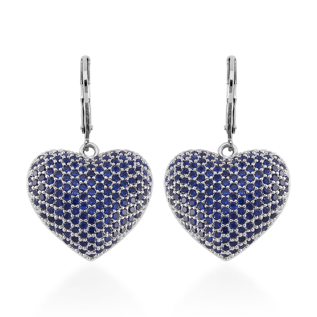 Simulated Blue Diamond 240.00 ctw Heart Lever Back Earrings in Silvertone  image number 0