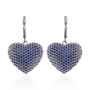 Simulated Blue Diamond 240.00 ctw Heart Lever Back Earrings in Silvertone 