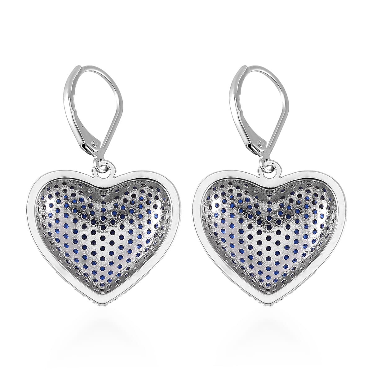 Simulated Blue Diamond 240.00 ctw Heart Lever Back Earrings in Silvertone  image number 4