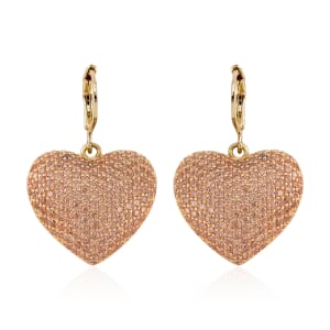 Simulated Champagne Color Diamond 240.00 ctw Heart Lever Back Earrings in Goldtone 