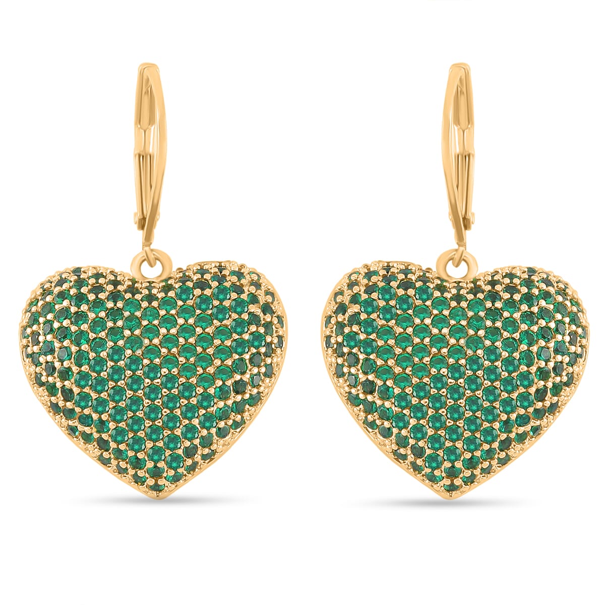 Simulated Green Diamond 240.00 ctw Heart Lever Back Earrings in Goldtone  image number 0