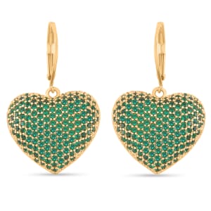 Simulated Green Diamond 240.00 ctw Heart Lever Back Earrings in Goldtone 