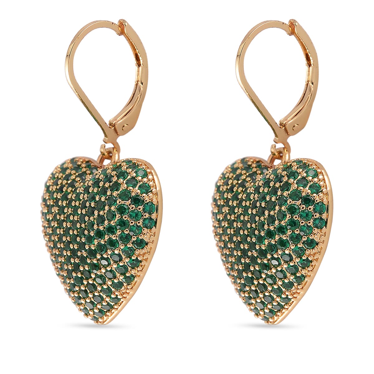 Simulated Green Diamond 240.00 ctw Heart Lever Back Earrings in Goldtone  image number 3