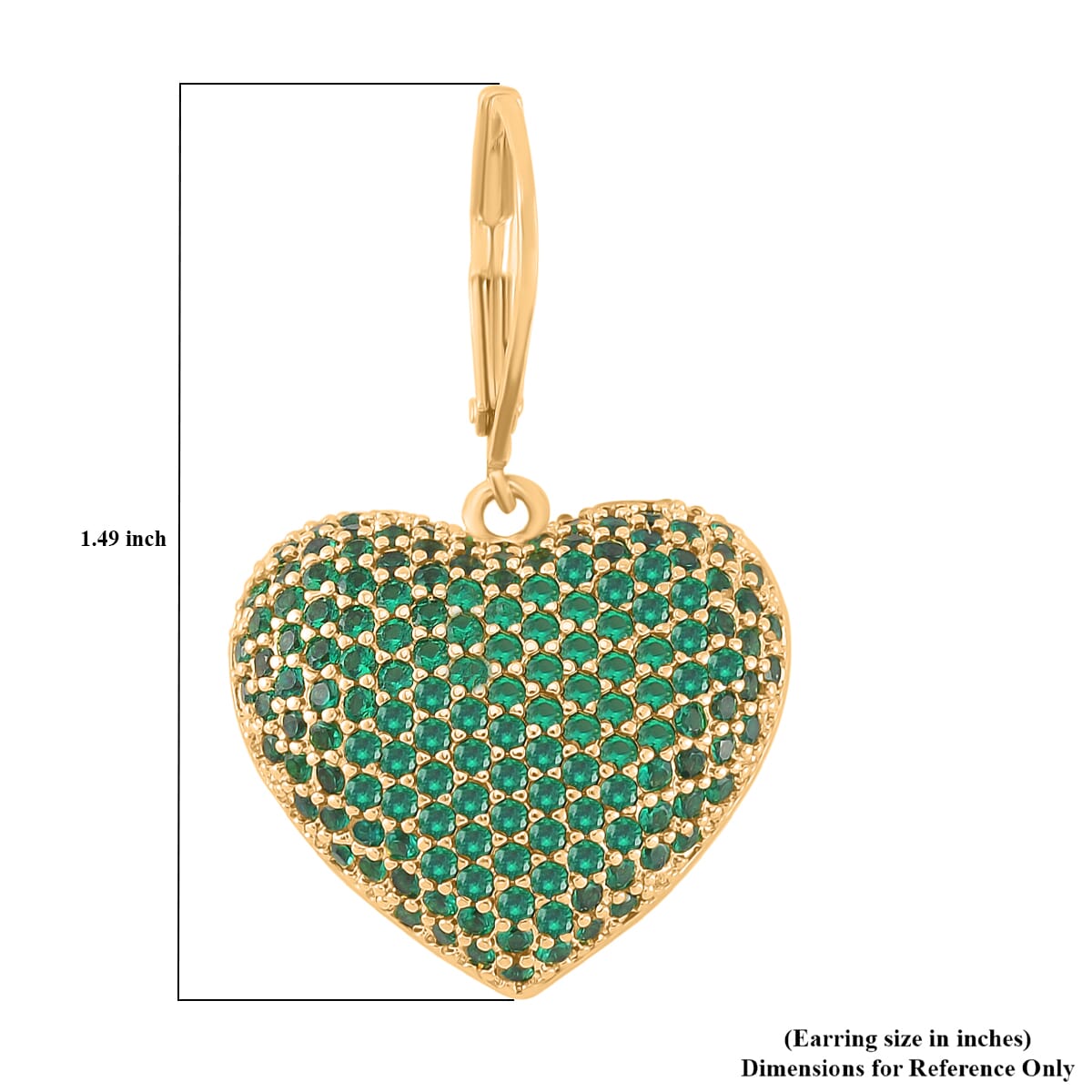 Simulated Green Diamond 240.00 ctw Heart Lever Back Earrings in Goldtone  image number 5