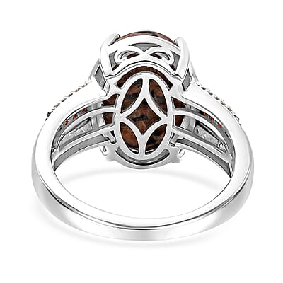 D'Joy Natural Yooperlite and Multi Gemstone 6.00 ctw Lunar Glow Ring in Rhodium Over Sterling Silver (Size 10.0) with Free UV Flash Light 