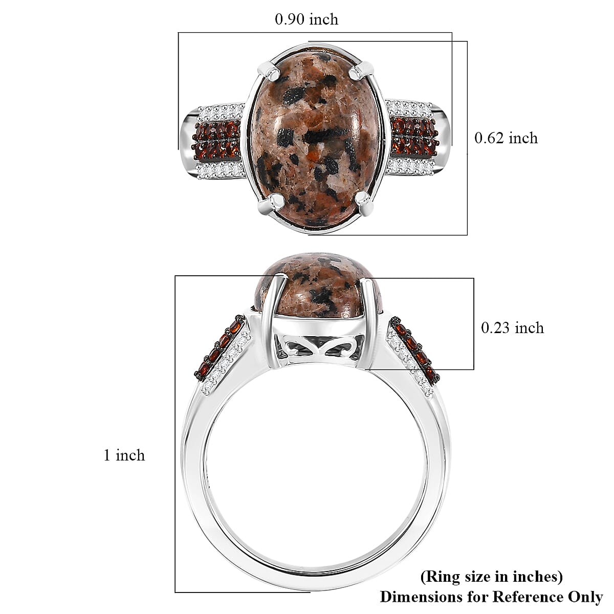 D'Joy Natural Yooperlite and Multi Gemstone 6.00 ctw Lunar Glow Ring in Rhodium Over Sterling Silver (Size 10.0) with Free UV Flash Light 