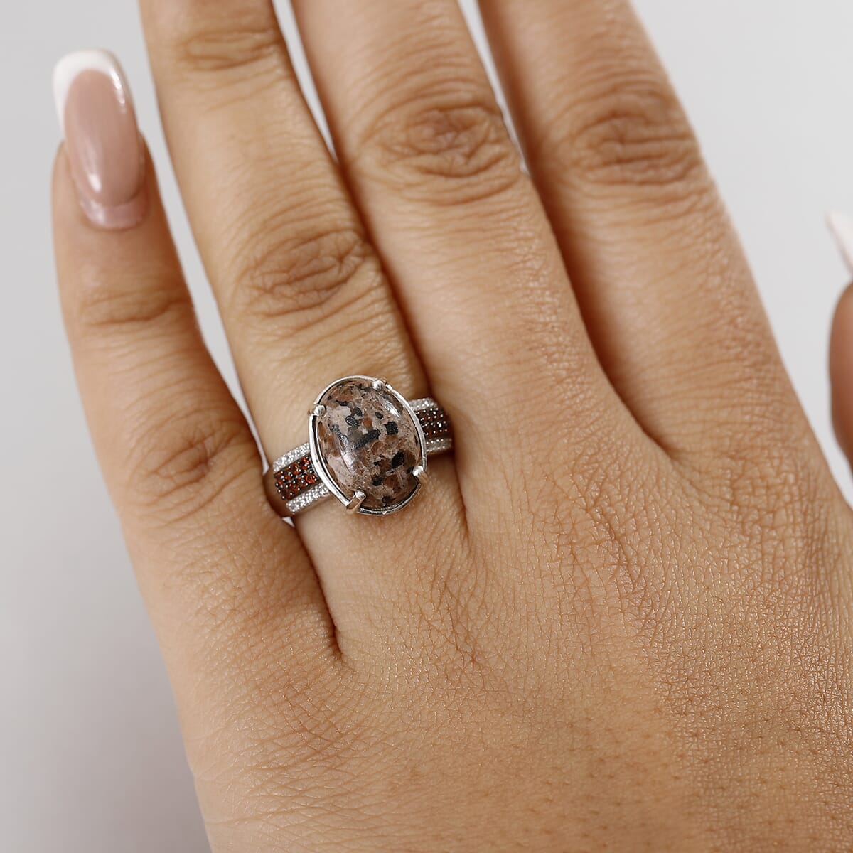 D'Joy Natural Yooperlite and Multi Gemstone 6.00 ctw Lunar Glow Ring in Rhodium Over Sterling Silver (Size 9.0) with Free UV Flash Light  image number 2