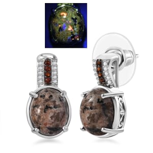 Natural Yooperlite and Multi Gemstone 7.70 ctw Lunar Glow Earrings in Rhodium Over Sterling Silver with Free UV Flash Light