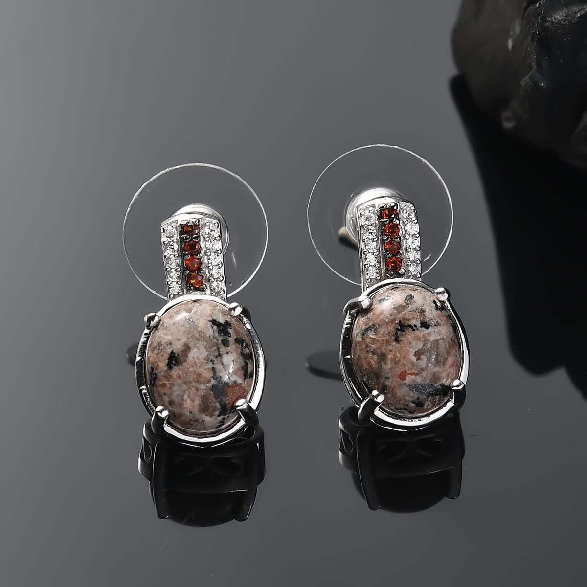 D'Joy Natural Yooperlite and Multi Gemstone 7.70 ctw Lunar Glow Earrings in Rhodium Over Sterling Silver with Free UV Flash Light image number 1