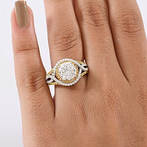 D'Joy 100 Facets Moissanite and Yellow Sapphire 3.70 ctw Celestial Halo Ring in Rhodium Over Sterling Silver (Size 10.0)