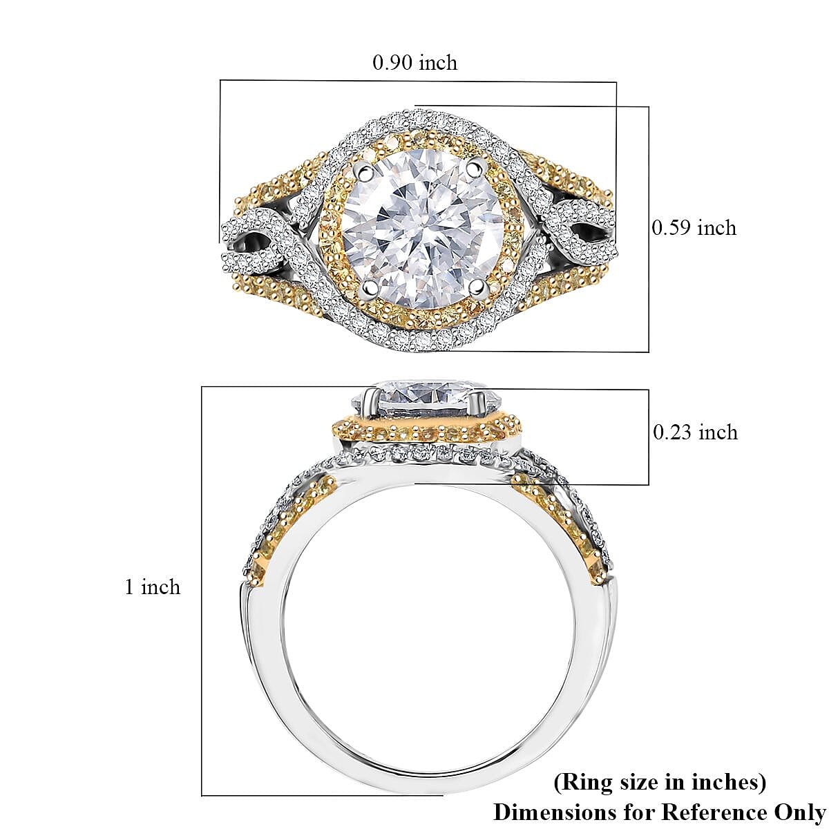D'Joy 100 Facets Moissanite and Yellow Sapphire 3.70 ctw Celestial Halo Ring in Rhodium Over Sterling Silver (Size 10.0) image number 5