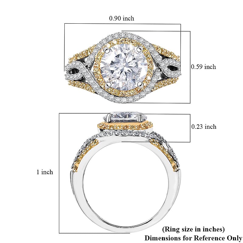 D'Joy 100 Facets Moissanite and Yellow Sapphire 3.70 ctw Celestial Halo Ring in Rhodium Over Sterling Silver (Size 10.0)